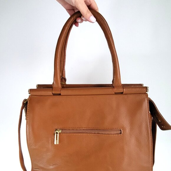 Vintage Italian Genuine Leather Structured Tote I Tan Brown I Made in Italy - Picture 2 of 9